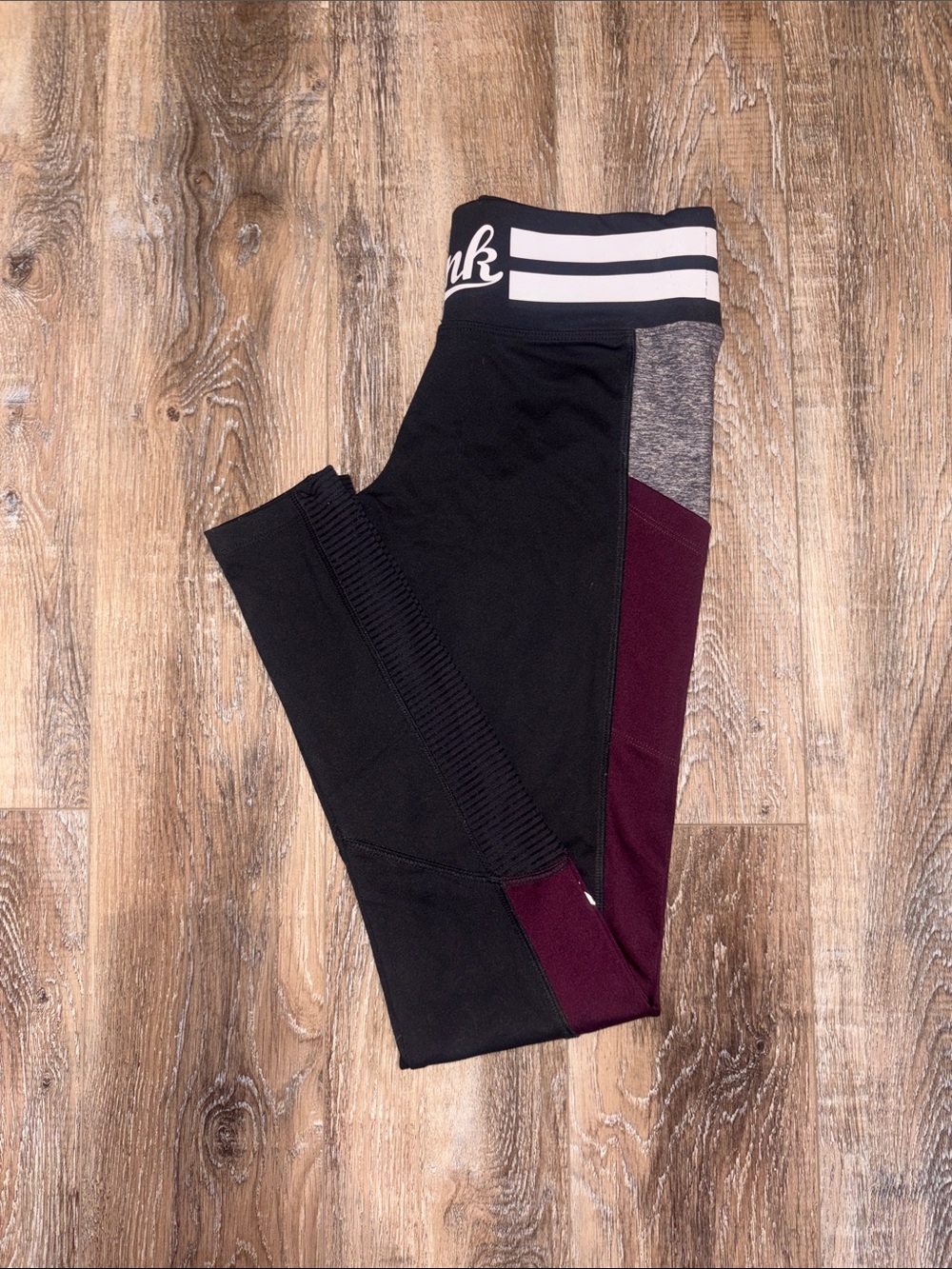 PINK Victoria's Secret Black, Maroon & Gray Colorblock Leggings